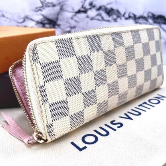 Authentic Louis Vuitton Damier Azur Clemence Zippy Wallet Rose Ballerine Pink - Picture 1 of 13
